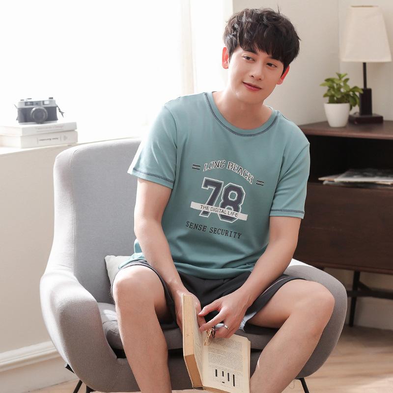 Изображение товара: Пижамный комплект мужской, из хлопка, с коротким рукавом и шортами, в Корейском стиле, летний, 2019