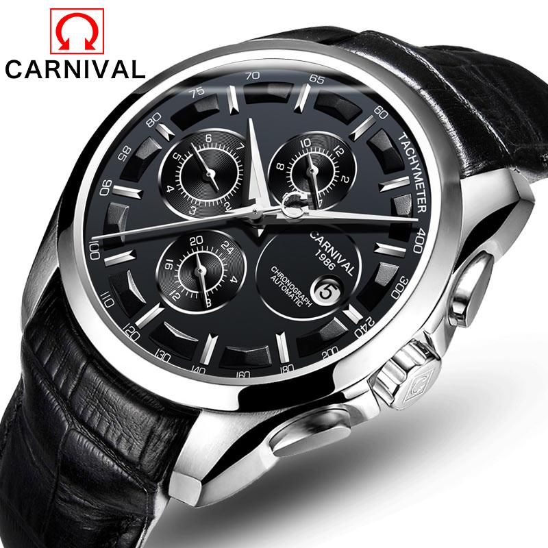 Изображение товара: Карнавальные автоматические механические Брендовые мужские наручные часы, модные роскошные водонепроницаемые часы с ремешком из натуральной кожи