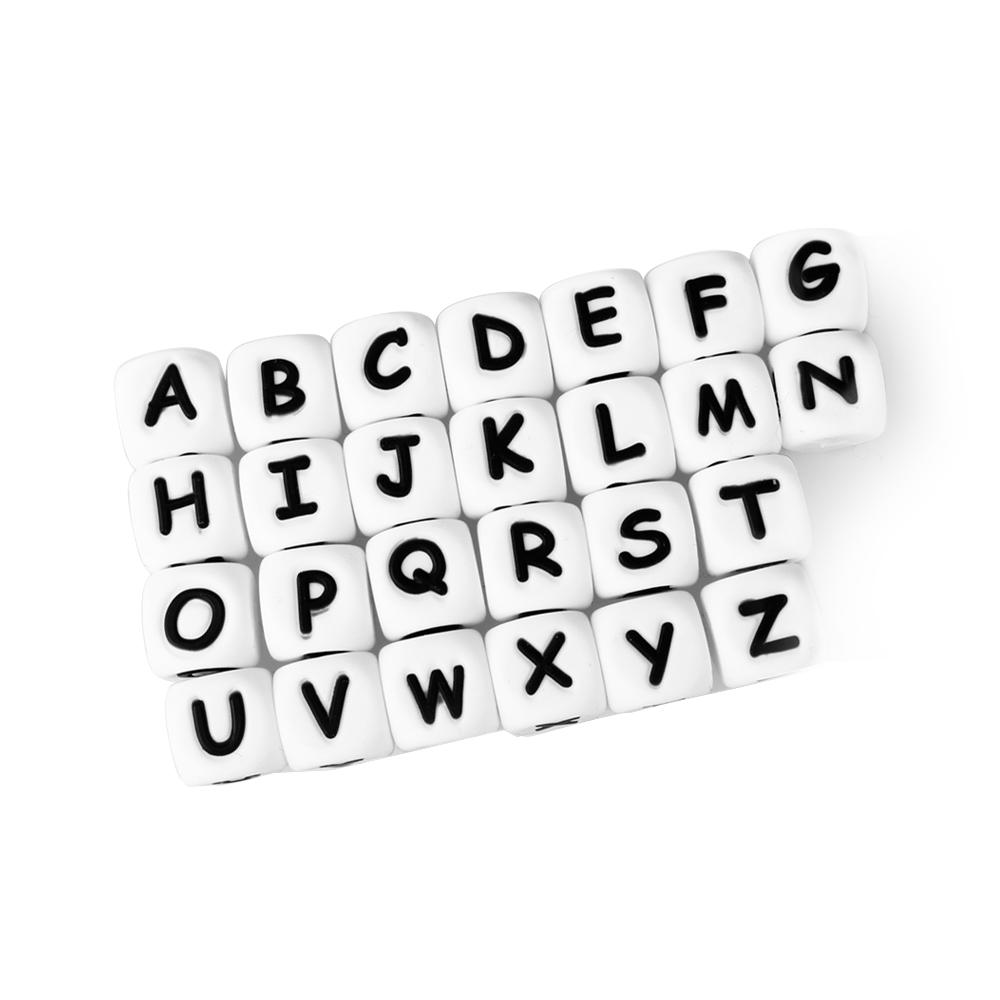 Изображение товара: 100 шт., силиконовые бусины в виде букв английского алфавита, 12 мм