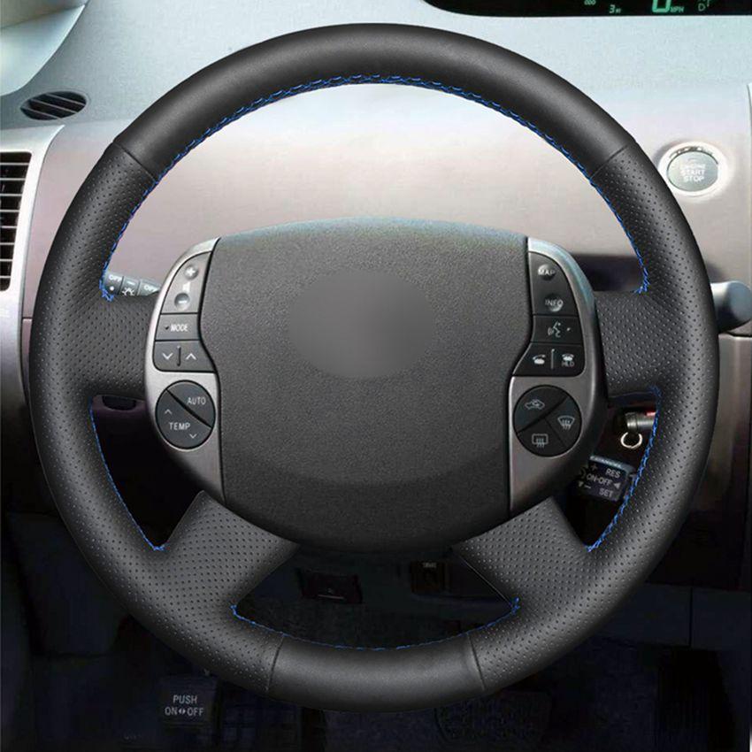 Изображение товара: Черный чехол на руль из искусственной кожи, прошитый вручную, для Toyota Prius 20(XW20) 2004 2005 2006 2007 2008 2009
