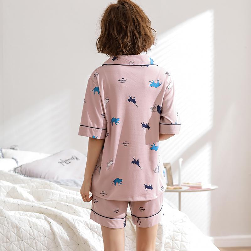 Изображение товара: Новинка 2019 года; женская летняя Пижама; шорты с короткими рукавами; костюм-кардиган; повседневные милые тонкие пижамные комплекты для девочек; пижамный комплект