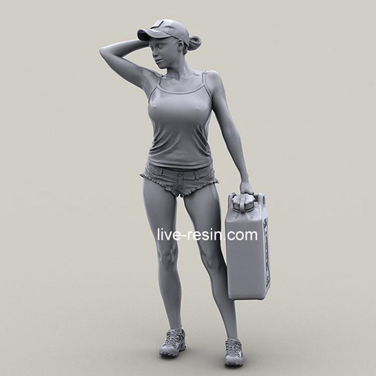 Изображение товара: 1/35 девушка наездник с топливной канистрой в бейсболке, модель солдата из смолы, фигурка, GK, несобранный и Неокрашенный комплект