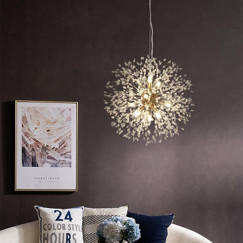 Изображение товара: Светодиодная Подвесная лампа LukLoy с одуванчиками, Современная креативная Люстра для гостиной, хрустальная лампа освещение в виде одуванчиков, светильник для выставочного зала