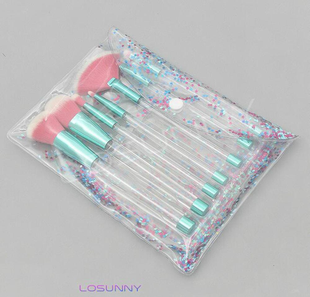Изображение товара: Наборы кистей для макияжа LOSUNNY, 7 шт., прозрачные Кристальные трубки, съемные самодельные сборки, ручная работа, духи