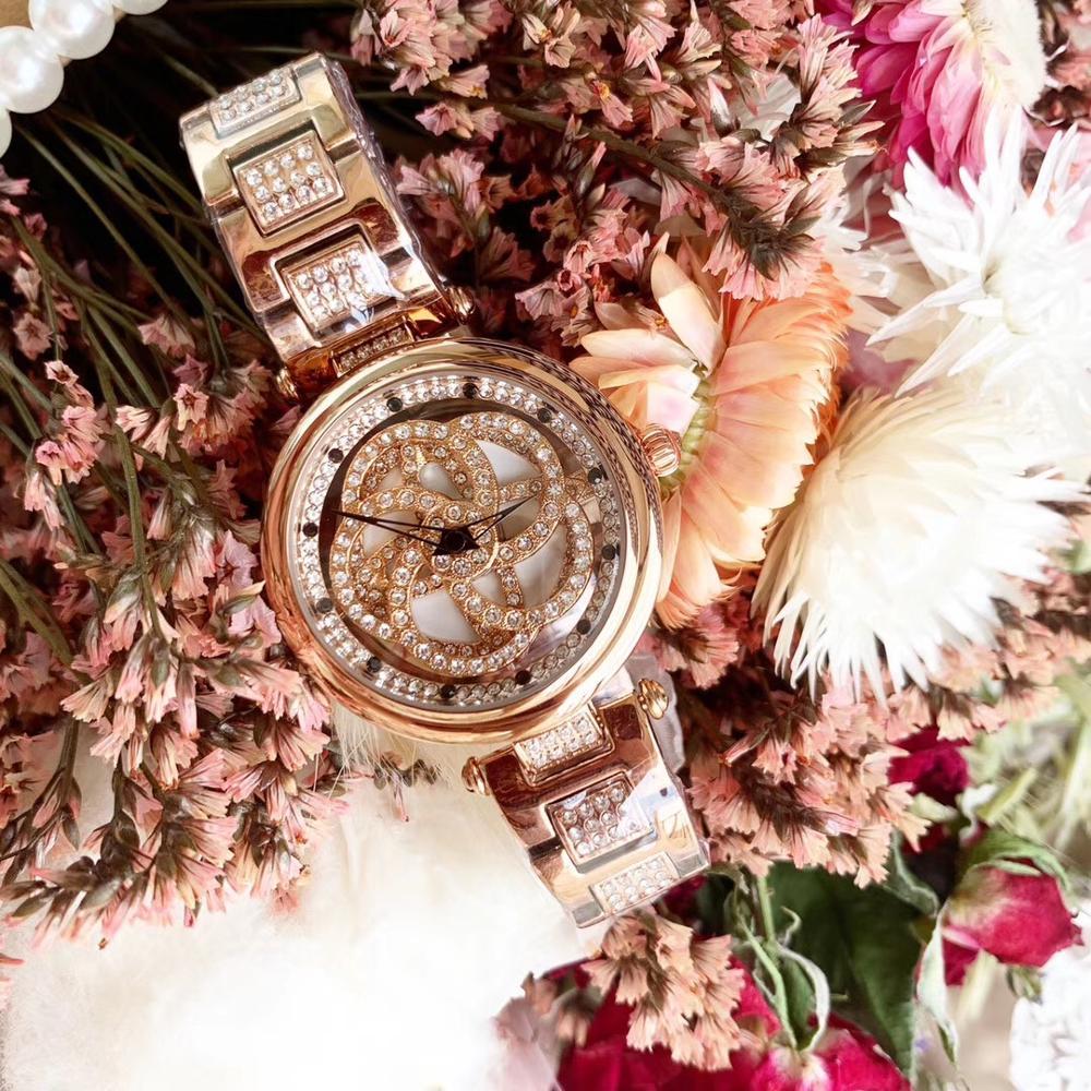 Изображение товара: Женские Классические наручные часы с кристаллами, вращающиеся водонепроницаемые часы со стальными кристаллами, романтичные Цветочные наручные часы