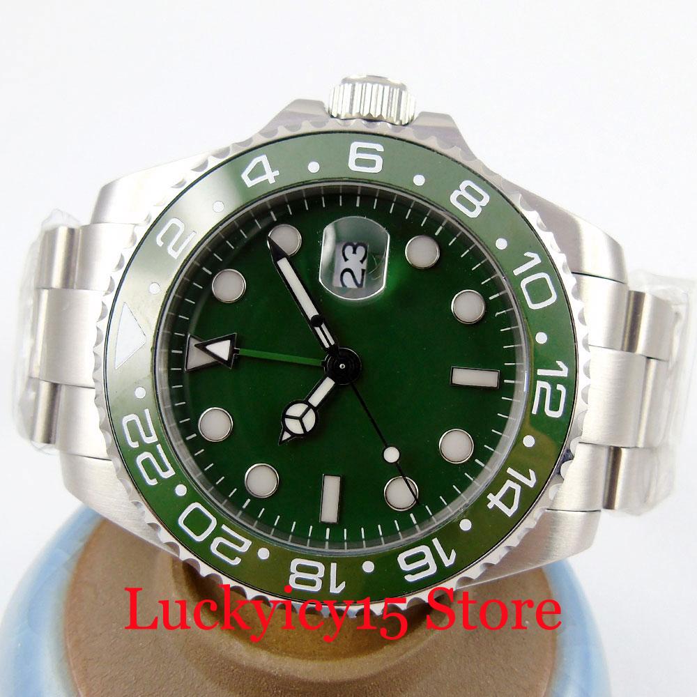 Изображение товара: Роскошные мужские часы с зеленым циферблатом, функция GMT, с автоматическим подзаводом, сапфировое стекло, 40 мм, наручные часы