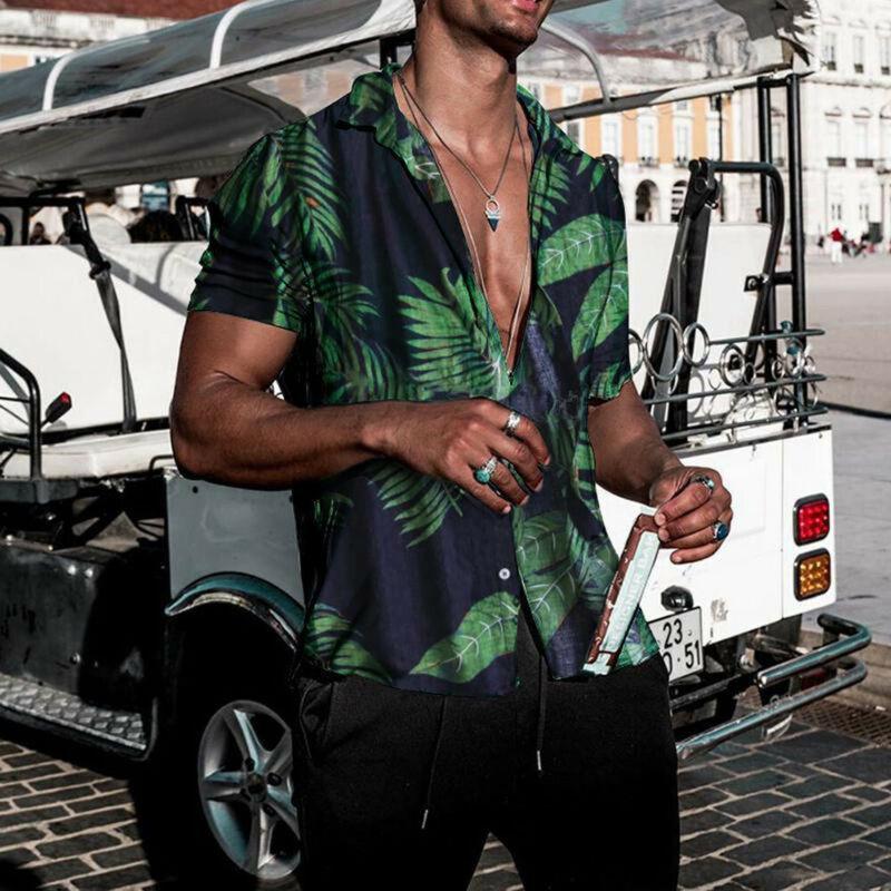 Изображение товара: Абсолютная новинка 2019, стильная мужская модная летняя повседневная классическая рубашка, мужские рубашки с коротким рукавом и цветочным принтом, топы