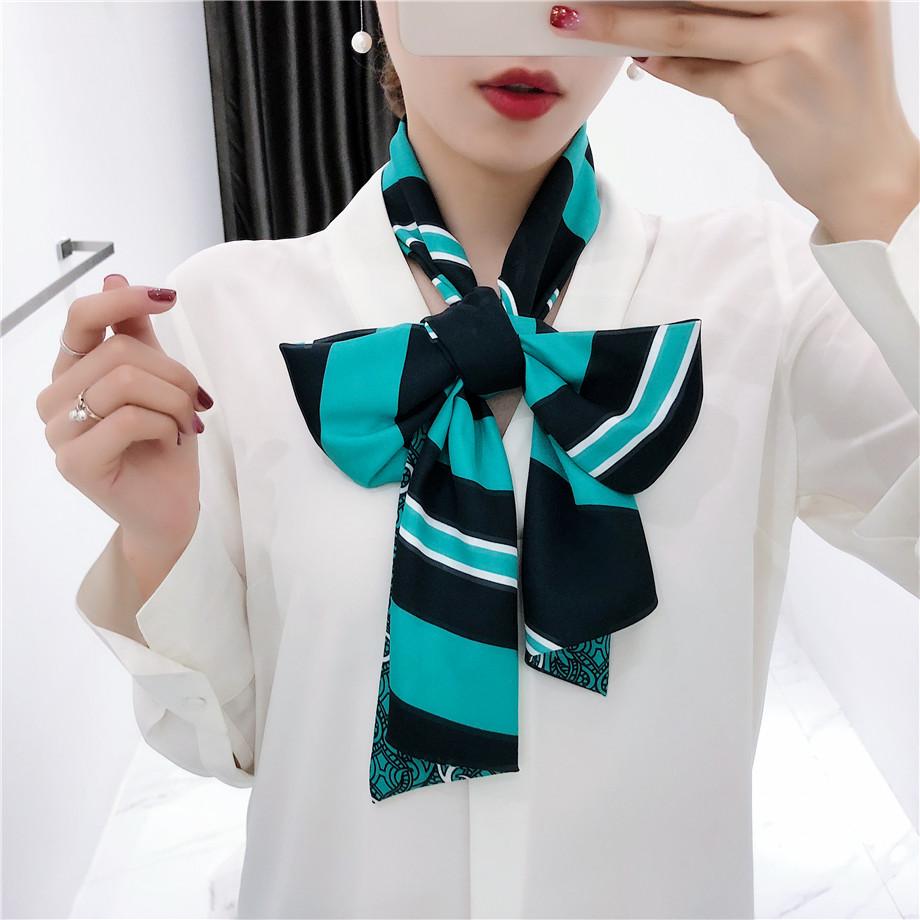 Изображение товара: Роскошный брендовый двухслойный саржевый полосатый шарф для женщин, новый дизайн, шейный платок с пейсли, модные шелковые шарфы для Женский носовой платок