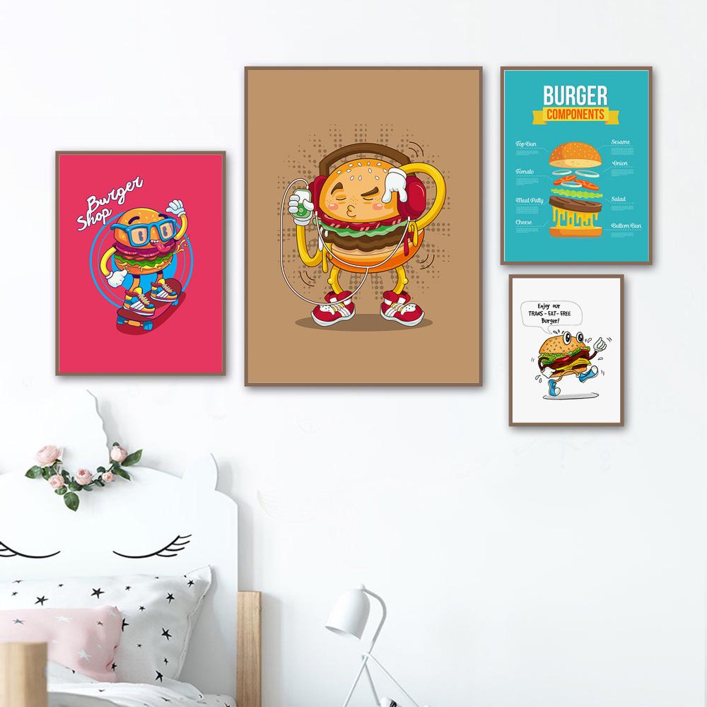 Изображение товара: Забавный гамбургер мороженое пиццы ресторан стены искусства холст живопись плакаты на скандинавскую тему и принты настенные картины для детской комнаты декор для детей