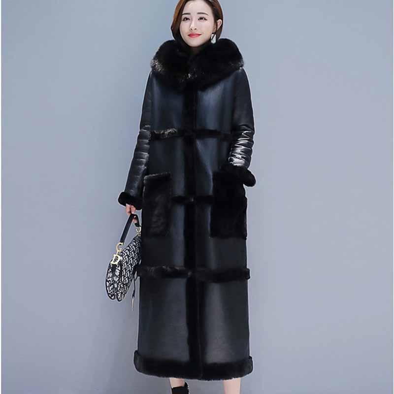 Изображение товара: 2019 New Winter Parkas Women Chamois Suede Coats Flocking Thicken X-Long Fur collar Hooded Cotton Coat Female Plus size G486