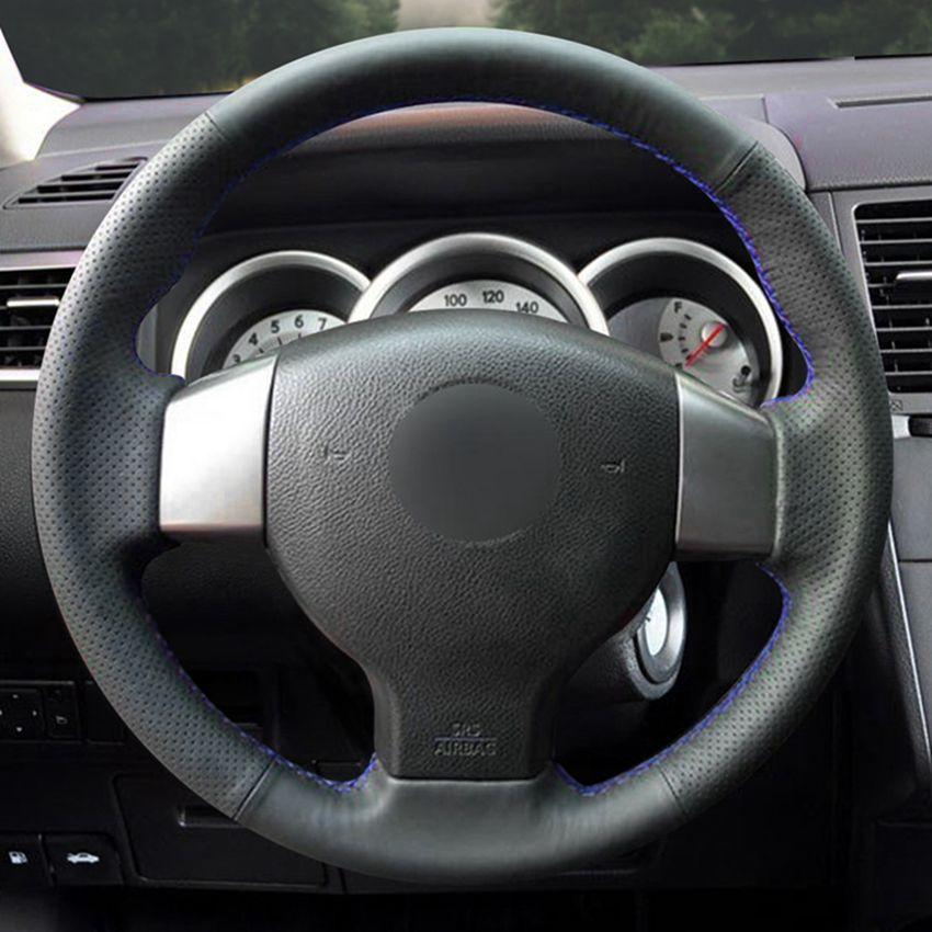 Изображение товара: Искусственная кожа черного цвета для Nissan Tiida Чехлы рулевого колеса автомобиля-2004, 2010, 2006-2011, Versa 2007-2011