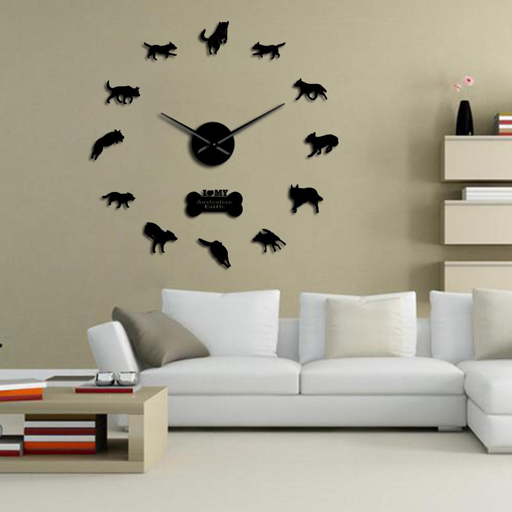 Изображение товара: Большие настенные часы с австралийским крупным рогатого скота, настенные украшения для домашнего декора щенков, собачьих пород, без рамки, настенные часы
