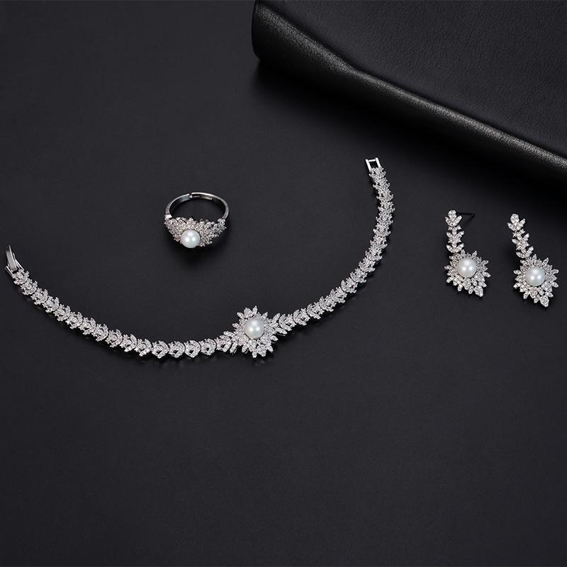 Изображение товара: Набор ювелирных изделий, модное простое роскошное ожерелье, серьги, кольцо, браслет, набор для женщин, для вечерние ринки, свадьбы CN1153 аксессуары для женщин