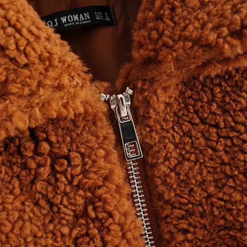Изображение товара: 2019 Женская модная теплая куртка из овечьей шерсти коричневого и черного цвета, Женская осенне-зимняя Толстая Повседневная Верхняя одежда, пальто casaco feminino