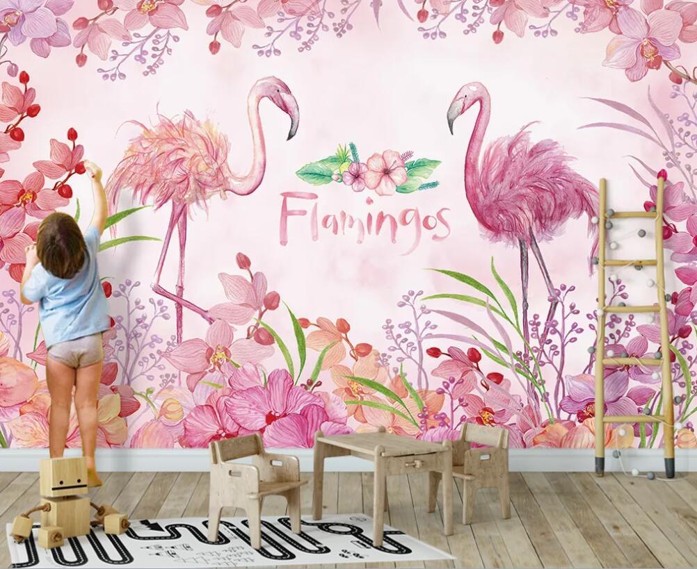 Изображение товара: Пользовательские 3D Настенные обои розовый Фламинго фон настенные украшения живопись