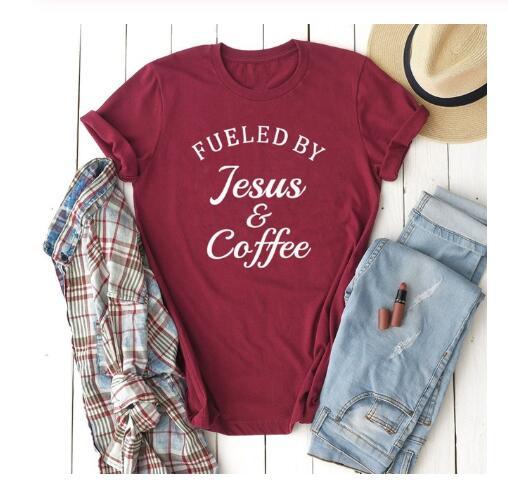 Изображение товара: Футболка со слоганом топлива Иисуса и кофе, забавная христианская Повседневная футболка, тексты Библии, церковные Графические Топы, религиозные винтажные футболки