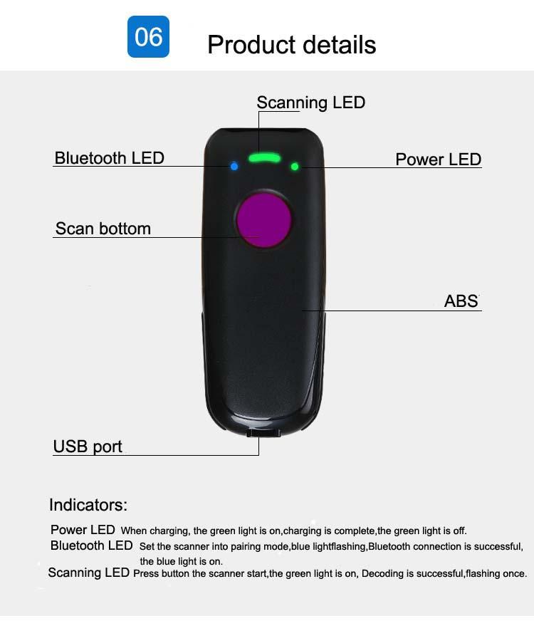 Изображение товара: Портативный карманный беспроводной мини-сканер 2D, считыватель QR-кода, Bluetooth, 2D сканер штрих-кода для Android, IOS, ручной сканер штрих-кода