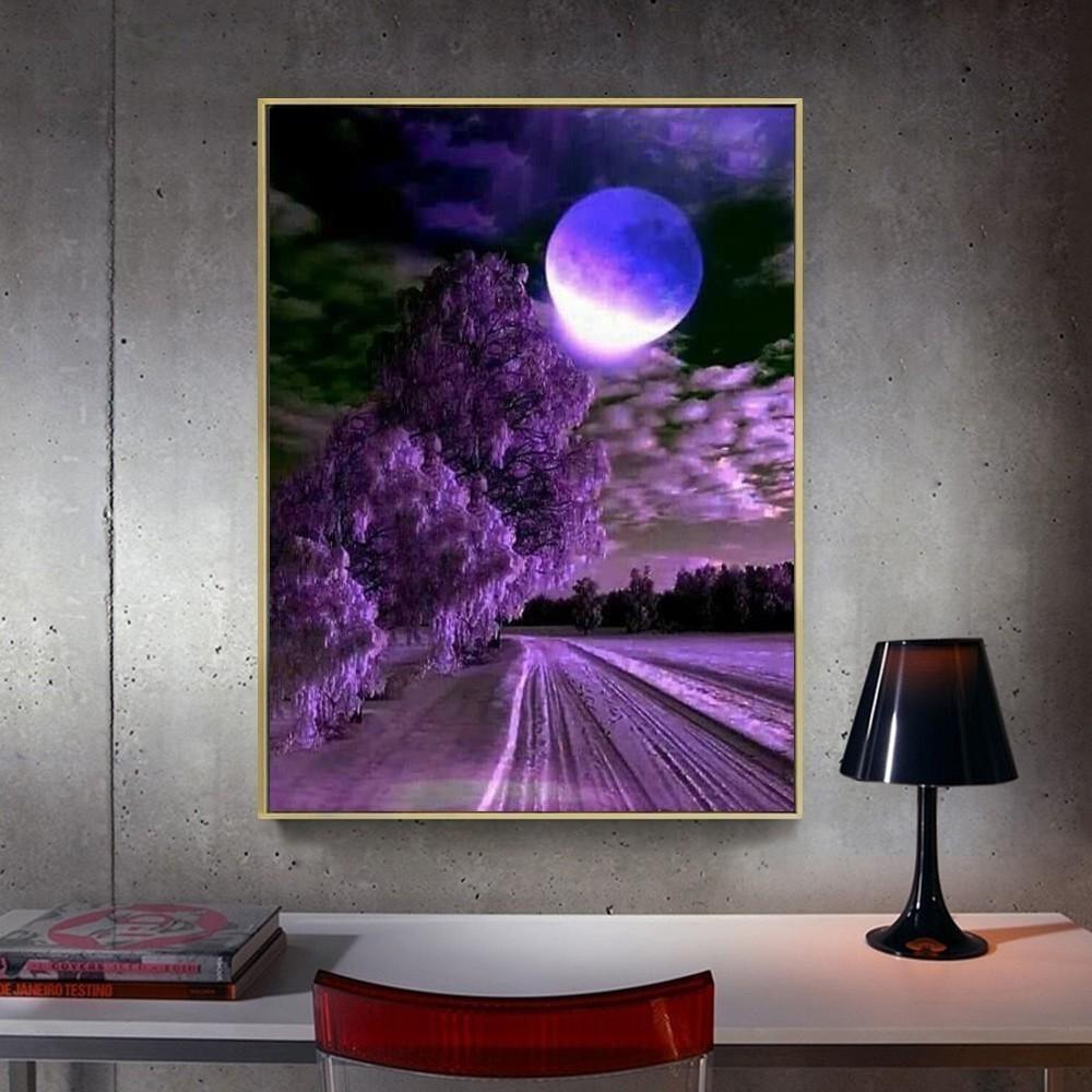 Изображение товара: 5D алмазная вышивка пейзаж Ночная Луна мозаика алмазная живопись пейзаж полный квадрат домашний Декор подарок