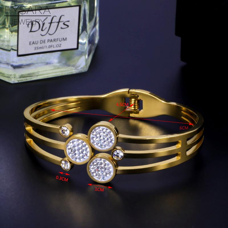 Изображение товара: Новый модный браслет FYSARA, женские классические браслеты из нержавеющей стали, золотые чакры, ювелирные изделия, аксессуары, циркониевые кристаллы, браслеты