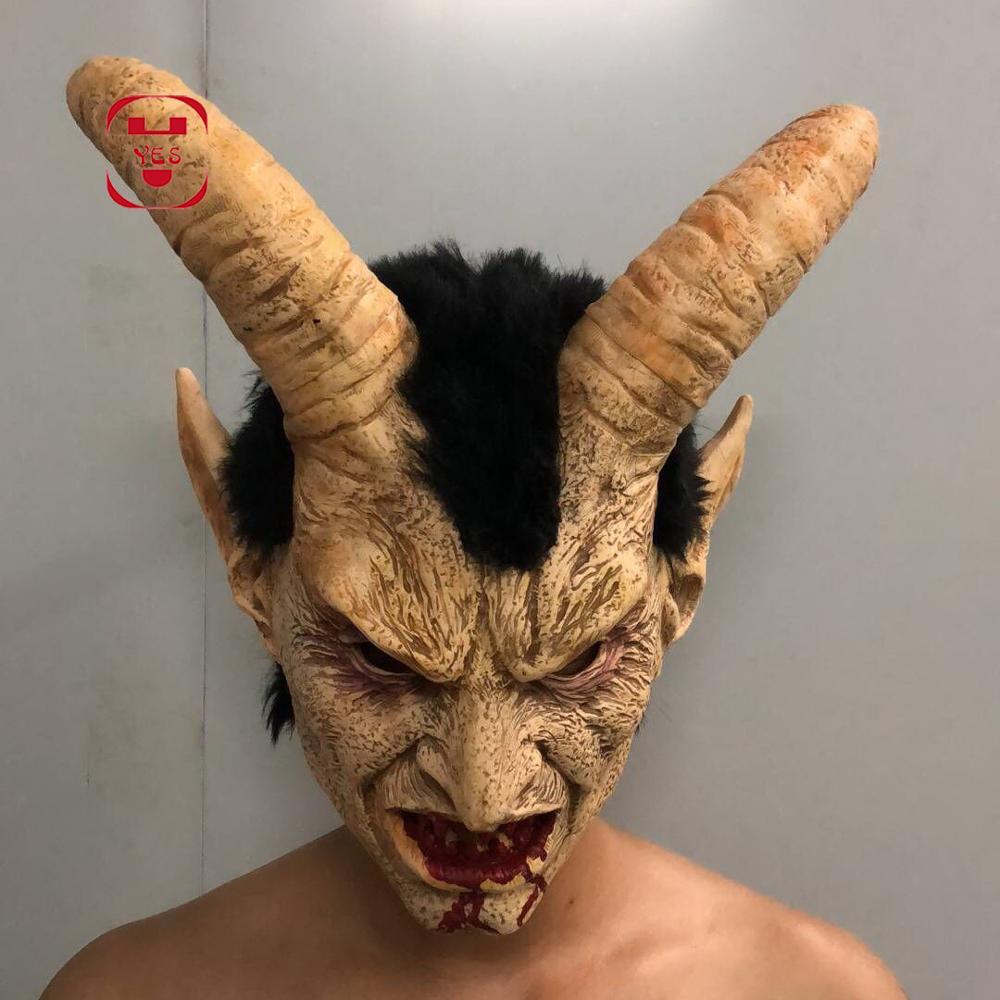 Изображение товара: Да, страшный демон, дьявол, Люцифер, рожковые латексные маски, маска для косплея на Хэллоуин, фильм, гримаса ужаса, вечерние страшный реквизит