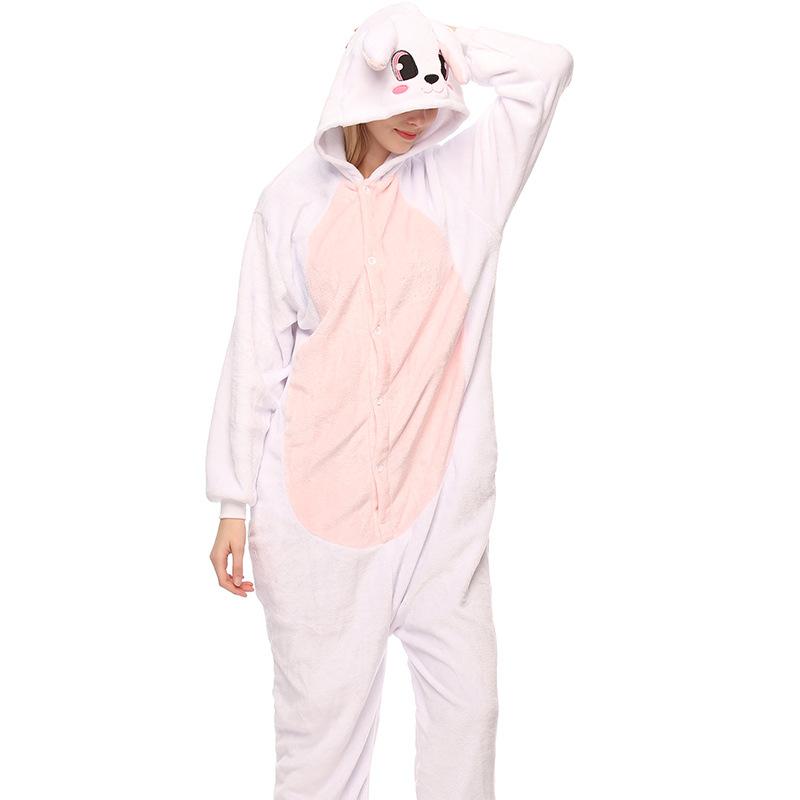 Изображение товара: Пижама для взрослых, Женская фланелевая одежда для сна, пижама в стиле унисекс с милым кроликом и мультяшными животными, пижама с капюшоном, кигуруми