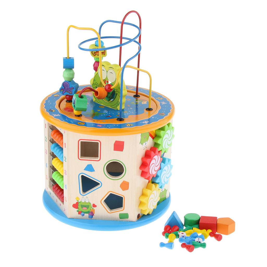 Изображение товара: Деревянный лабиринт с бусинами, роликовый куб, игрушка, многофункциональная обучающая развивающая игрушка 8 в 1, в форме сортировщика, счетные бусины, игрушки для активного отдыха
