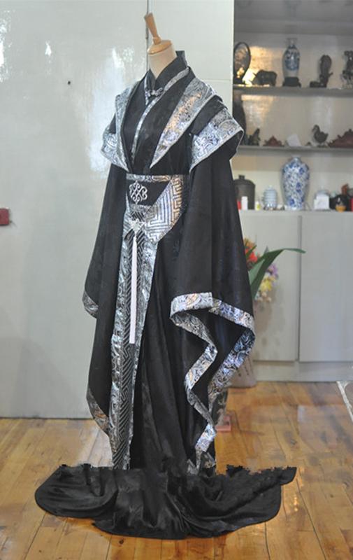 Изображение товара: Мужской костюм черного и серебряного цвета Hanfu, Древний китайский костюм для детей или принца, костюм для ТВ или фотосессии Hanfu
