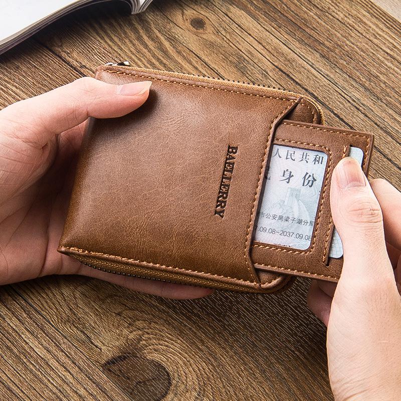 Изображение товара: Мужской кожаный кошелек Baellerry, короткий винтажный кошелек с карманом для монет, однотонный клатч, держатель для карт, 2019