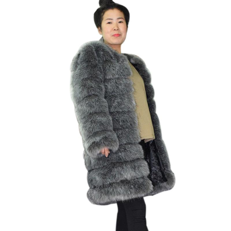 Изображение товара: Savabien длинное пальто из искусственного меха 2019 зимняя уличная женская искусственная Меховая куртка с серебряным лисьим длинным рукавом Плотная теплая Праздничная Женская куртка
