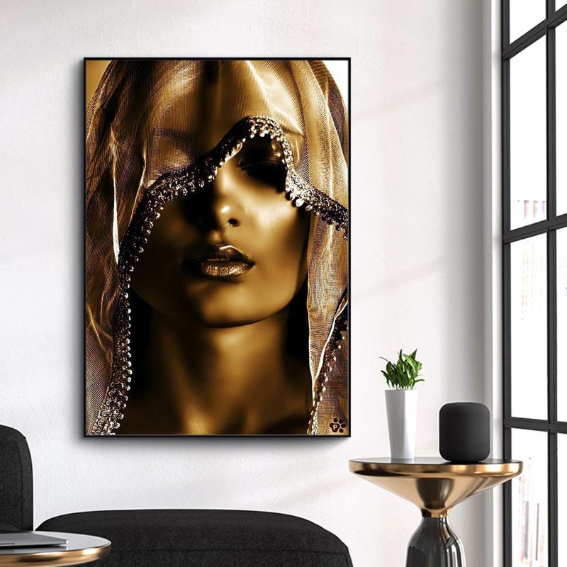 Изображение товара: Golden Makeup Women Canvas Paintings Posters and Print Nordic Style Wall Art Pictures Scandinavian Cuadros for Living Room Decor