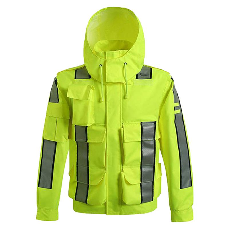 Изображение товара: Рабочая куртка, мужской светоотражающий дождевик, уличная Водонепроницаемая рабочая одежда с несколькими карманами для дорожной безопасности, светоотражающие куртки