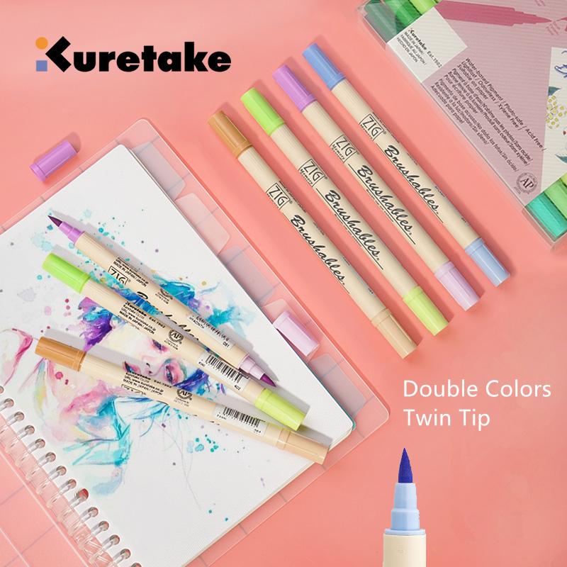 Изображение товара: 1 шт. ZIG Kuretake MS-7700 двухцветные маркеры акварельные кисти ручки водостойкие кисти для рисования двойной наконечник Темный светильник ый одиночный