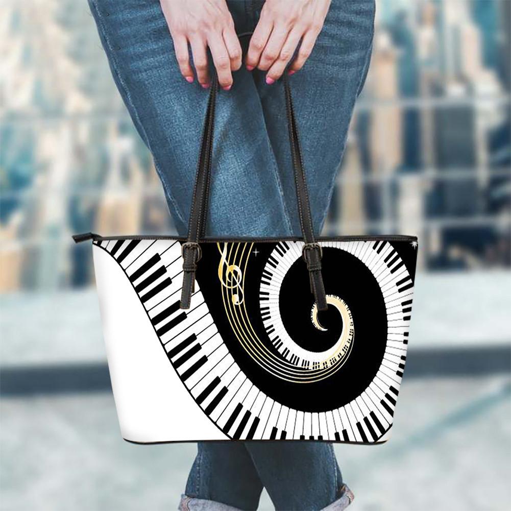Изображение товара: Индивидуальная женская сумка из искусственной кожи с принтом пианино, клавиатуры, музыкальных нот, Вместительная женская сумка с ручкой сверху, дамские сумки для покупок