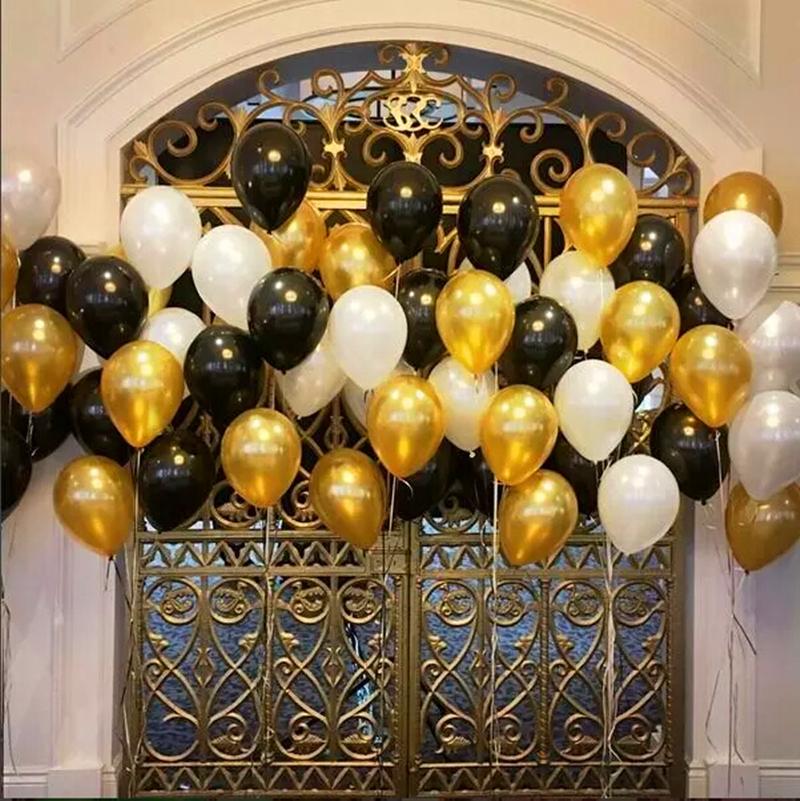 Изображение товара: 30pcs 3colors mixed birthday balloon 10inch latex balloon gold black white pink silver blue pearl birthday wedding party balloon