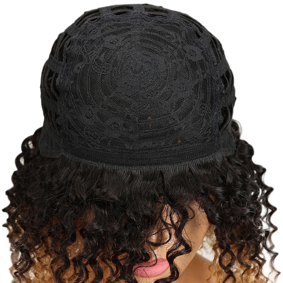 Изображение товара: Перуанские волосы Remy, кудрявые волосы, омбер, блонд, парик, машина, Короткие вьющиеся человеческие волосы, парики для черных женщин, смешанный цвет, не кружево