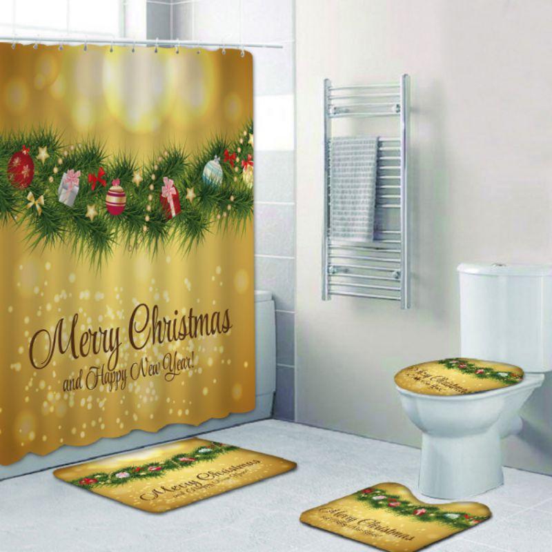 Изображение товара: Занавеска для ванной комнаты Рождественская 3D цифровая печать украшение праздника-элементы основание ванной напольный коврик для туалета