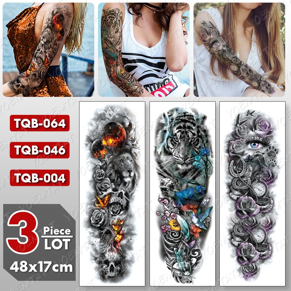 Изображение товара: 3 шт./лот, большой рукав, татуировка, тотем дракона, маори, водостойкая Временная наклейка, череп, боди-арт, полностью поддельные татуировки для женщин и мужчин
