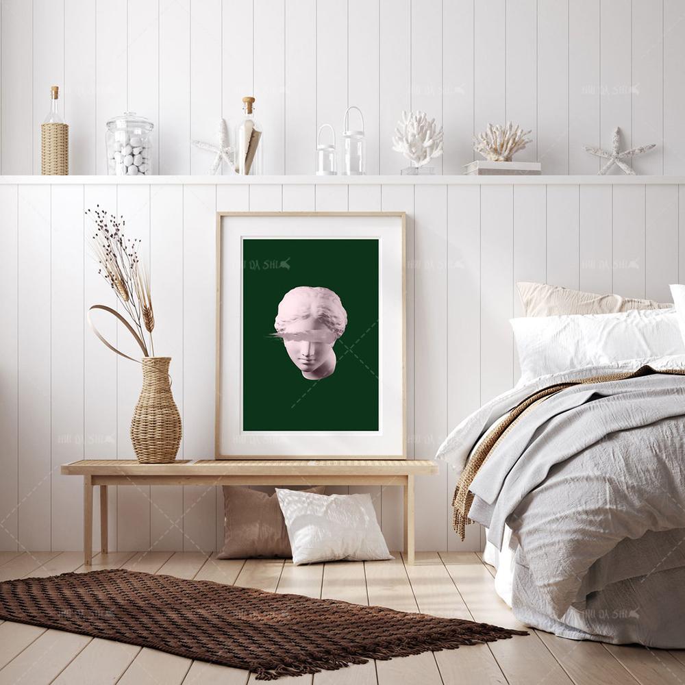 Изображение товара: Домашний декор в скандинавском стиле, настенное искусство с эстетической головой, розовая, зеленая настенная печать, Настенная живопись на холсте, художественный плакат, украшение для дома