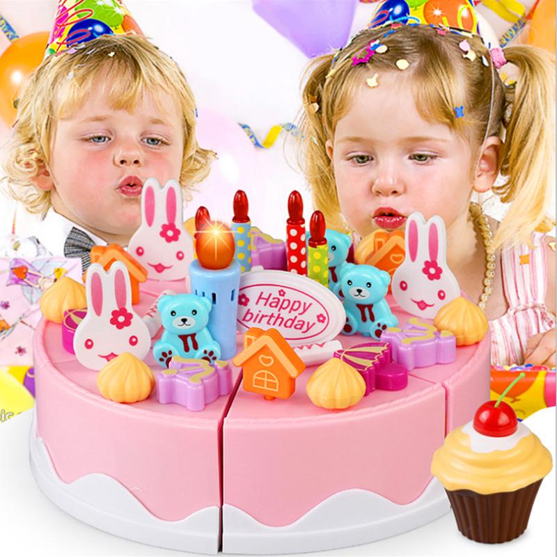 Изображение товара: 37 штук или 75 штук кухонные игрушки, ролевые игры, фрукты, торт на день рождения, «сделай сам», крем, чайный набор, игрушка для еды, розовые девочки, Детские кастрюли, Набор
