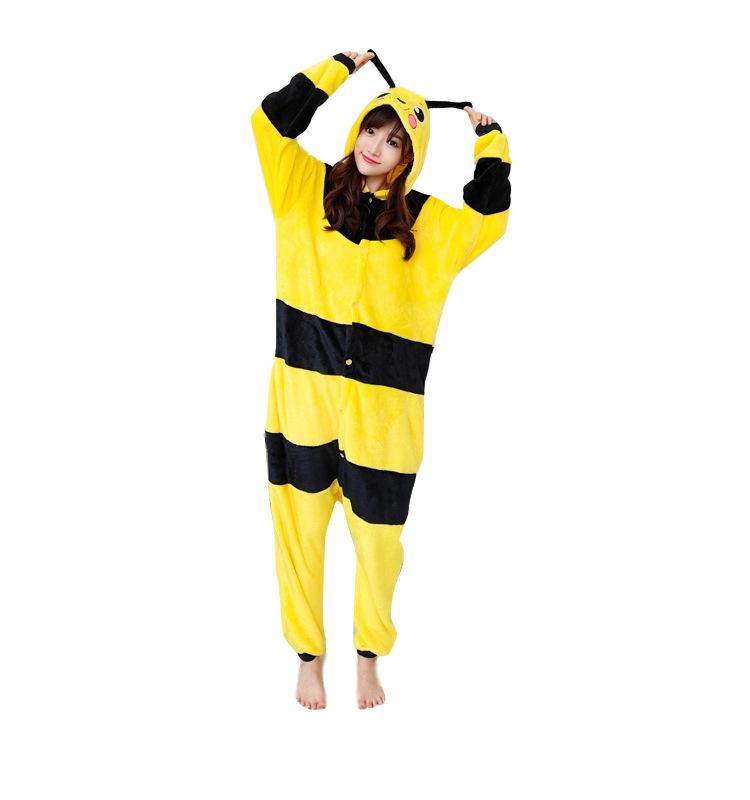Изображение товара: Зимние женские кигуруми 2019, пижамные комплекты в виде пчелы, милая Фланелевая пижама в виде животного, ночная рубашка, теплая Пижама с капюшоном, костюм
