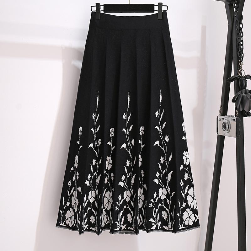 Изображение товара: Женская вязаная юбка, с цветочным принтом, длинная, в складку, весна-зима-осень, D0430, 2021