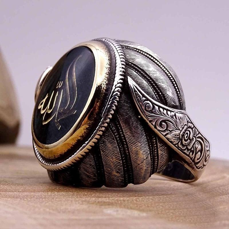 Изображение товара: Новое Ретро мусульманское кольцо руны для мужчин кольцо с австрийским кристаллом инкрустированное Винтажное кольцо аксессуары ювелирные изделия для вечеринок