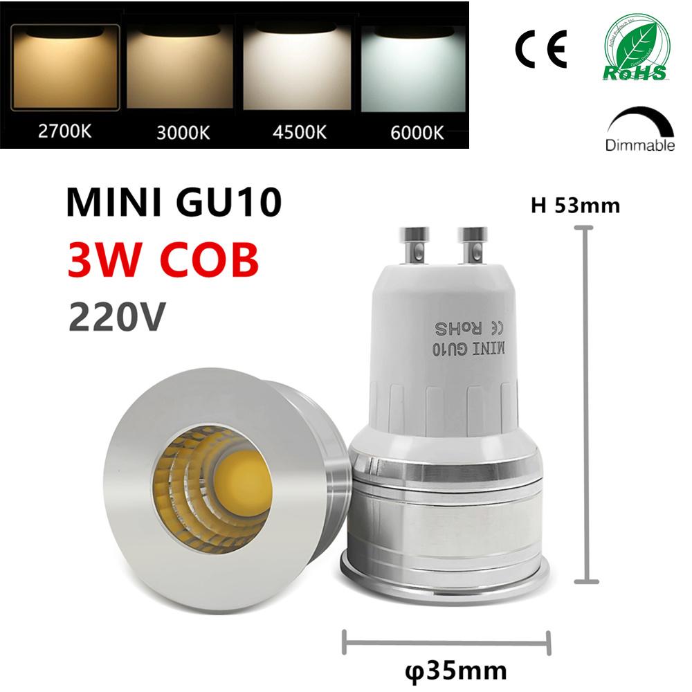Изображение товара: Бесплатная доставка, светодиодная мини-лампа GU10 COB GU10 MR16 с регулируемой яркостью и теплым белым свесветильник, 3 Вт, 35 мм, светодиодная точечная лампа, сменная галогенная лампа