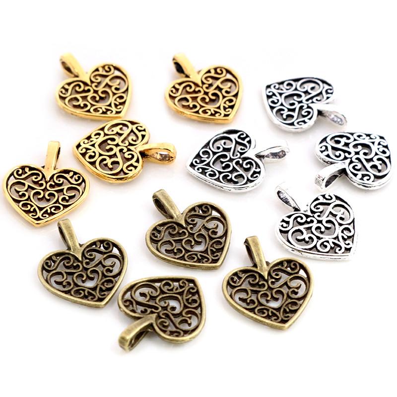 Изображение товара: 30 шт Очаровательные Полые милое сердце 16x14 мм Античное изготовление Кулон fit, винтажный Тибетский посеребренный бронза, DIY браслет ожерелье