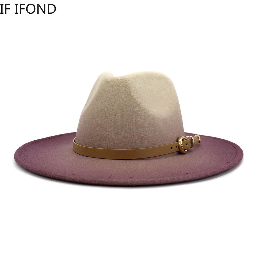 Изображение товара: Шляпа в стиле ретро для мужчин и женщин, элегантная фетровая Федора, с широкими полями, элегантная шапка в стиле джаз, с градиентом, зима-осень