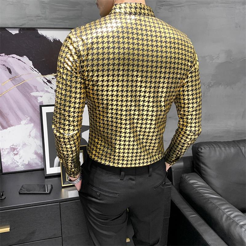 Изображение товара: Рубашка 3XL-M мужская с длинным рукавом, универсальная блузка с цифровым принтом, облегающая Повседневная офисная одежда, золотистая/серебристая, 2020