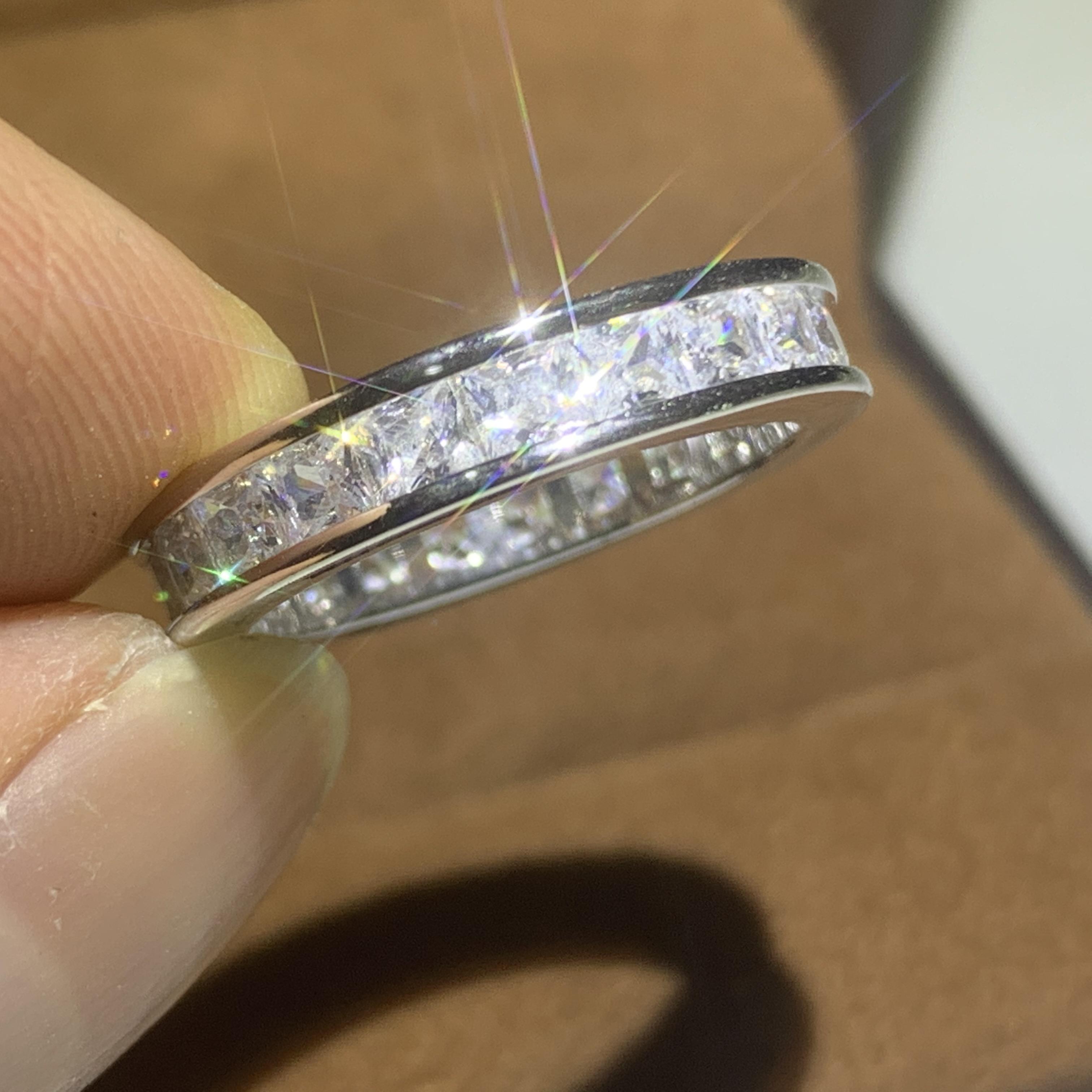 Изображение товара: Роскошное кольцо паве AAAAA Cz 925 Стерлинговое серебро обручальное кольца для мужчин и женщин винтажное вечерние ювелирное изделие