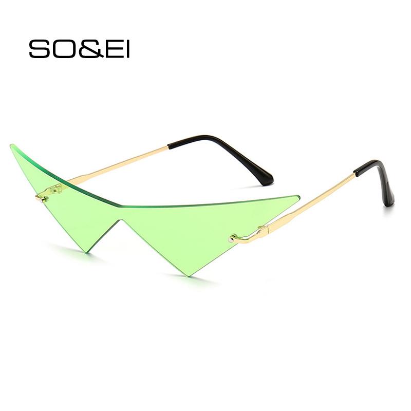 Изображение товара: Женские солнцезащитные очки SO & EI, большие винтажные очки без оправы, с прозрачными океанскими линзами, треугольный цельный