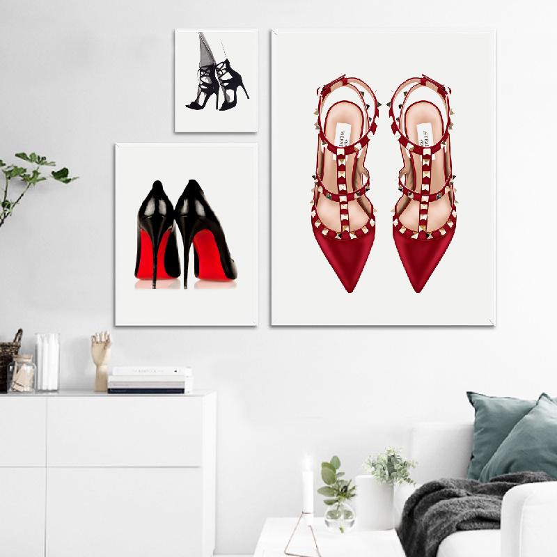 Изображение товара: Модная обувь, иллюстрации, плакаты и принты, современные картины, Художественная Картина на холсте, комната для девочек, туалетный столик, украшение стены, женский подарок