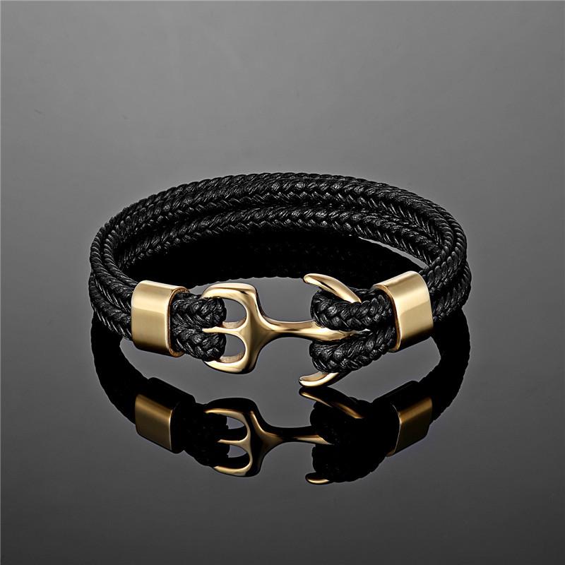 Изображение товара: Высококачественный мужской браслет из титановой стали черный персонализированный Кожаный Плетеный Якорный шнур цепь мужские подарки
